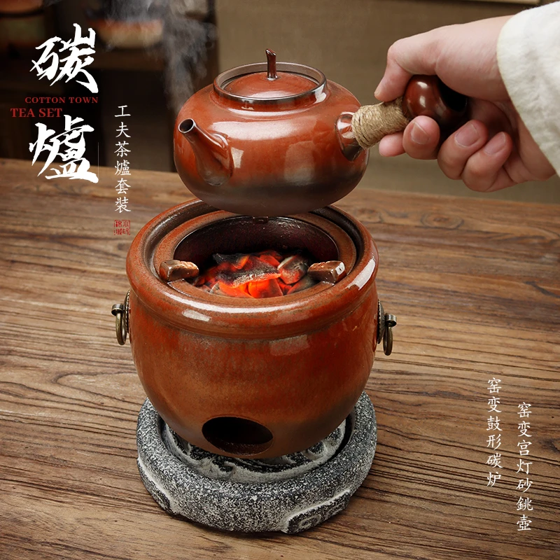 周末露营围炉煮茶壶窑变手工砂铫壶小火煮炭炉耐高温电炉丝两用炉