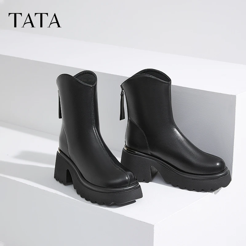 TATA他她弹力厚底短靴女甜酷风简约时尚气质瘦瘦靴冬CCN01DZ4