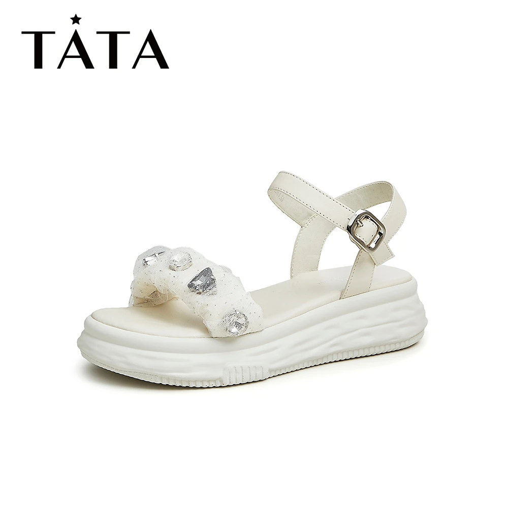 Tata/他她夏季外穿轻奢厚底露趾仙女风闪钻凉鞋女新款YBJ01BL3