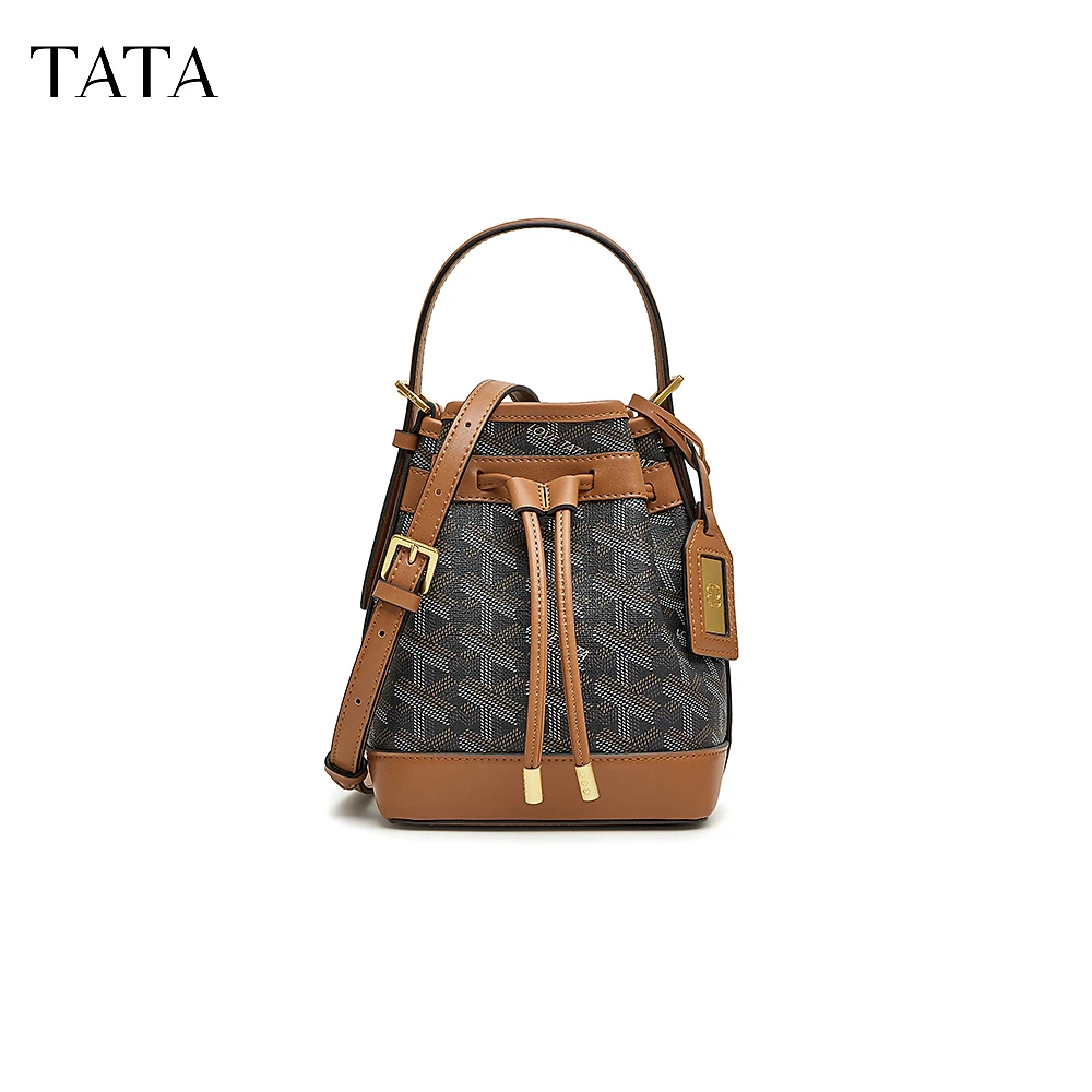 Tata/他她秋季潮流轻奢复古手提水桶包斜挎包女新X3102CX3