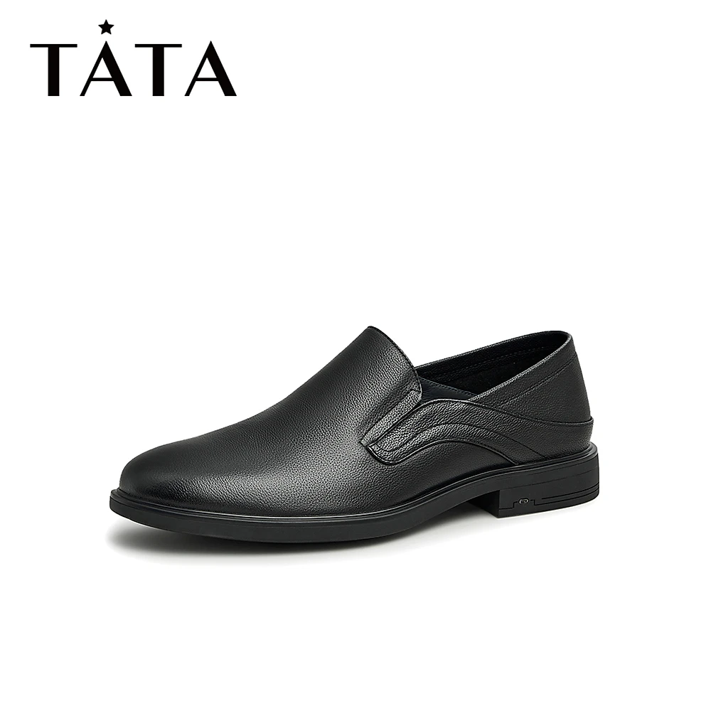 Tata/他她夏季舒适简约纯色经典圆头正装皮鞋男新款TCU02BM3