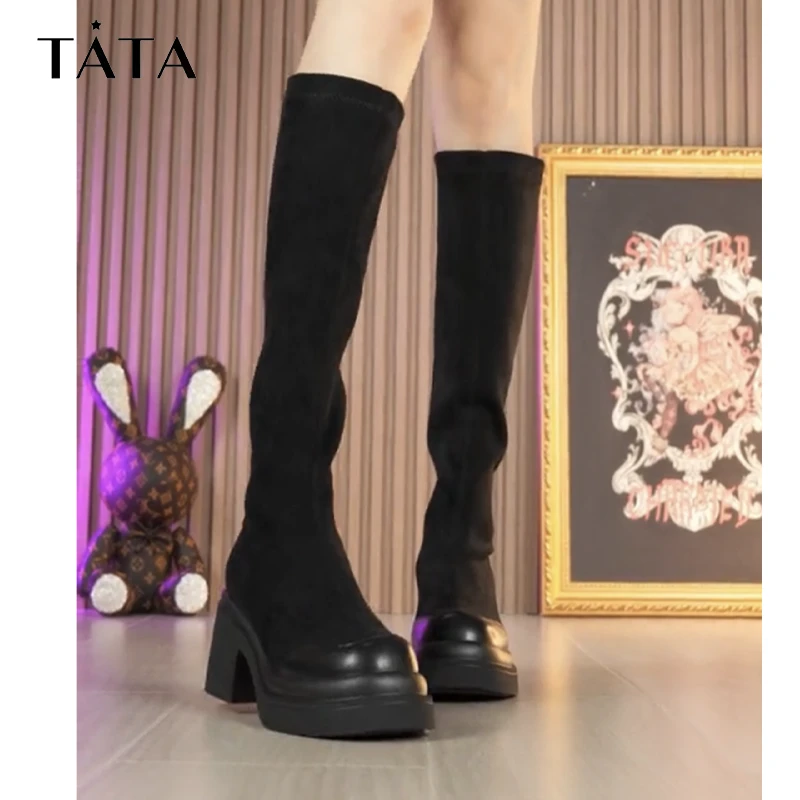 Tata/他她2023冬季美拉德“温柔弹力”瘦瘦靴女新【预售】WEC01DG3