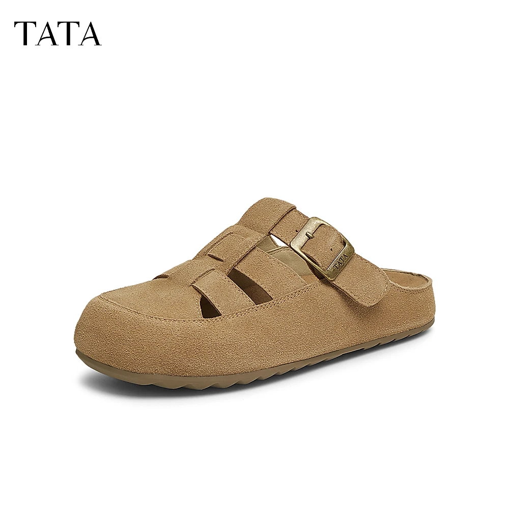 TATA/他她2025春百搭时尚休闲复古圆头勃肯鞋女平底新款CGW07AH5