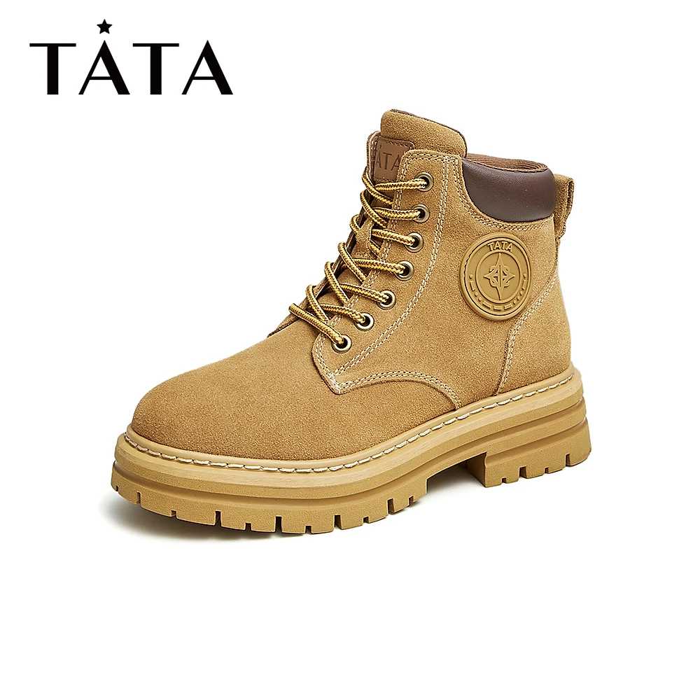 Tata/他她冬百搭时尚英伦系带复古马丁靴女新款G5KA2DD2
