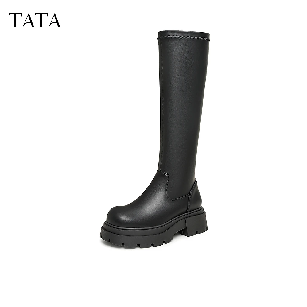 TATA/他她冬季简约纯色长筒过膝厚底时装靴女新款WD702DG3