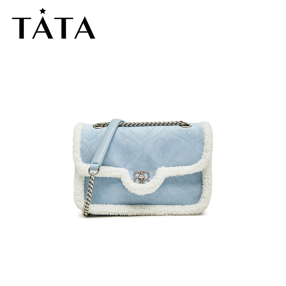 Tata/他她秋季轻奢撞色简约单肩链条包小方包斜挎包X3094CX3