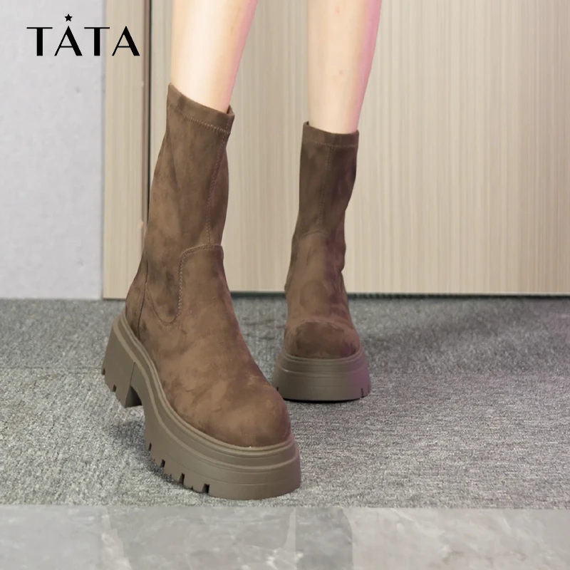 Tata/他她冬季简约舒适弹力瘦瘦靴时装靴女新【预售】WD801DZ3