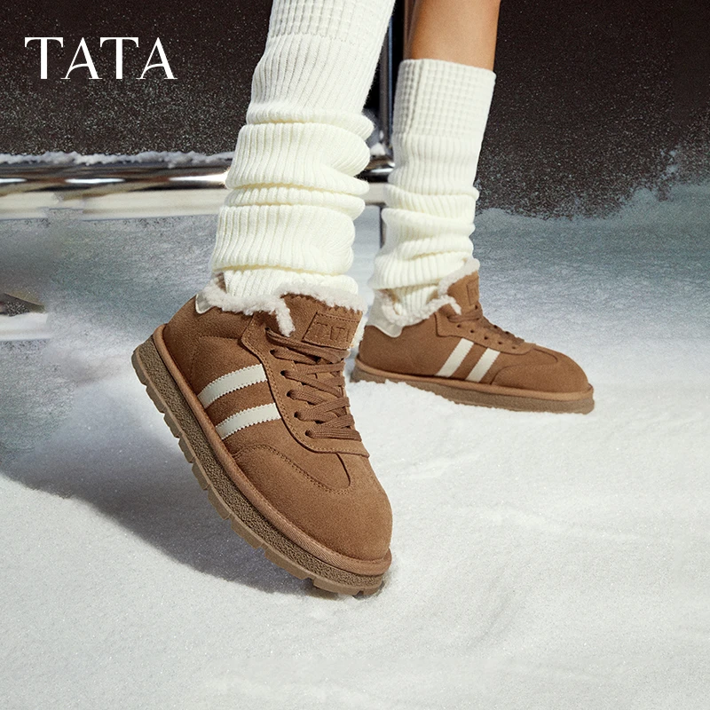 TATA/他她冬新款高帮保暖加绒时尚休闲德训鞋女新款6JM01DM4