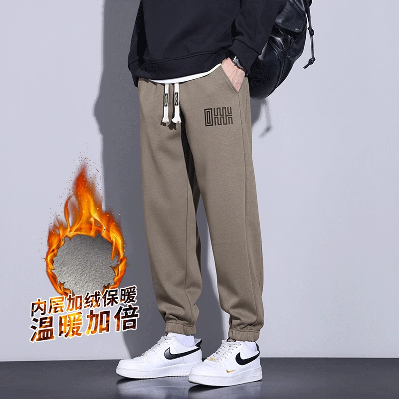 加绒加厚卫裤男休闲裤男士百搭宽松松紧腰长裤子男潮流百搭秋冬季