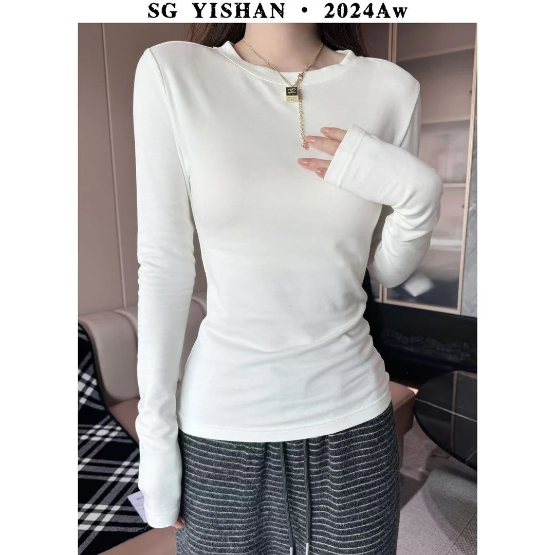 SG / 杨依姗 AW 秋冬内搭单品 纯色收腰圆领磨毛T恤T-20242568