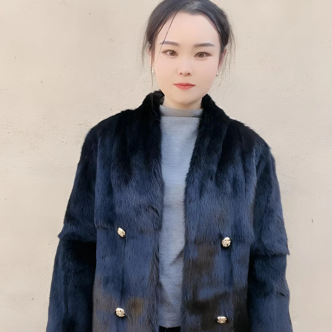 2024新款兔皮毛v领小香风时尚百搭不挑人冬季保暖外套