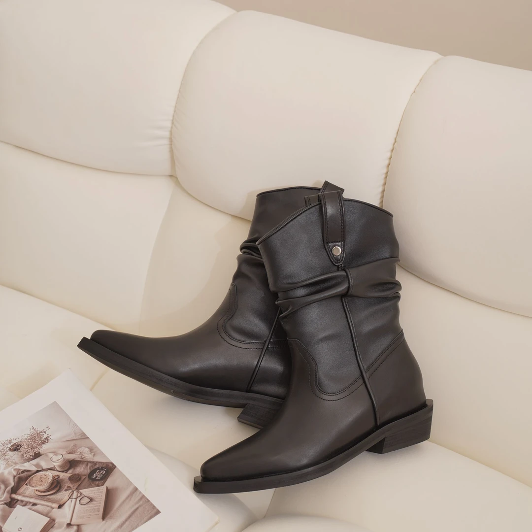 Tudvi/图迪唯时尚复古尖头轻便不累脚一脚蹬时装靴骑士靴