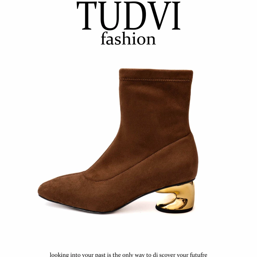 新款百搭异形羊猄绒跟瘦瘦靴袜靴弹力马丁时装靴秋冬