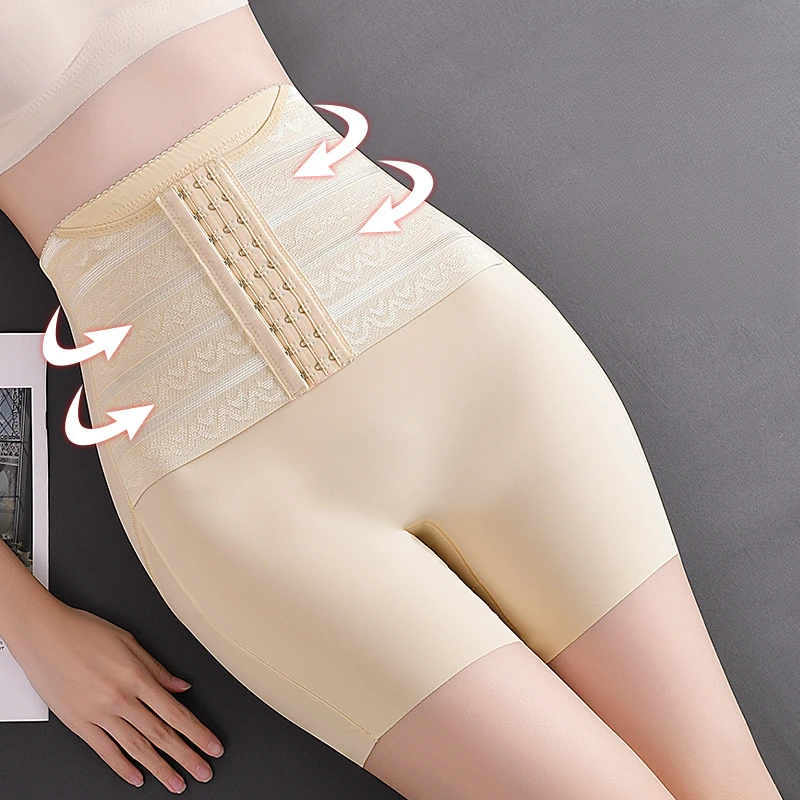 冰丝六排扣收腹裤女塑身薄款美体裤产后内裤收腰塑形防走光打底裤