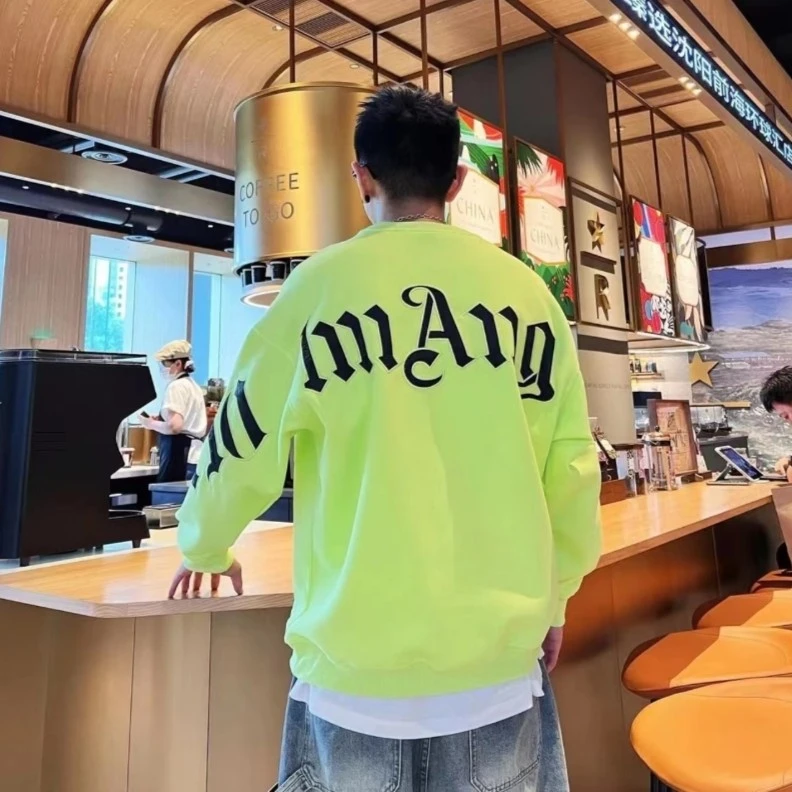 冬季新款男士加绒休闲帅气长袖宽松百搭字母印花设计感圆领卫衣男