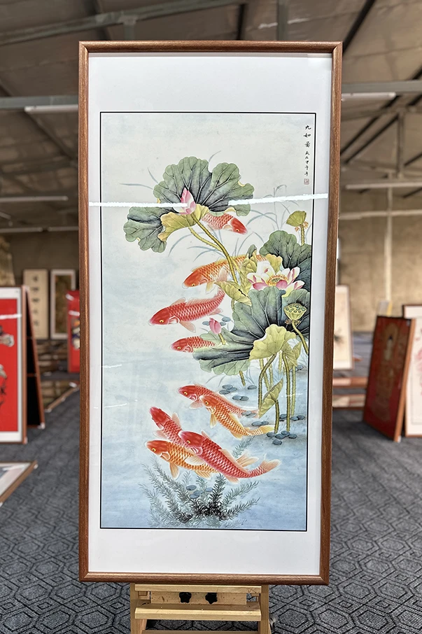 [B2九鱼聚财]60x130cm中国风家居装饰画办公室玄关客厅装饰画