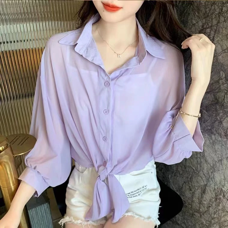 珠光纱小披肩薄款衬衫开衫防晒上衣女2024新款夏季外搭（5001）