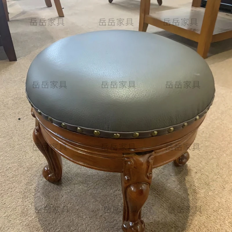 【岳岳家具】DF006旋转圆凳尺寸：400*400*370美式古典休闲椅深色