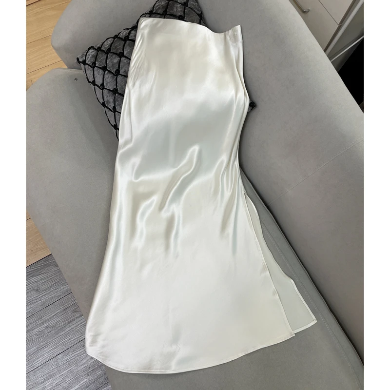 深圳南油国风裙子缎面重磅醋酸半身裙女高腰中长款显瘦长裙--09