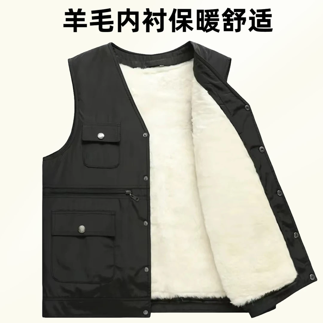 纯羊毛马甲男女马夹棉衣保暖加厚真羊毛防风抗寒款秋冬季中老年