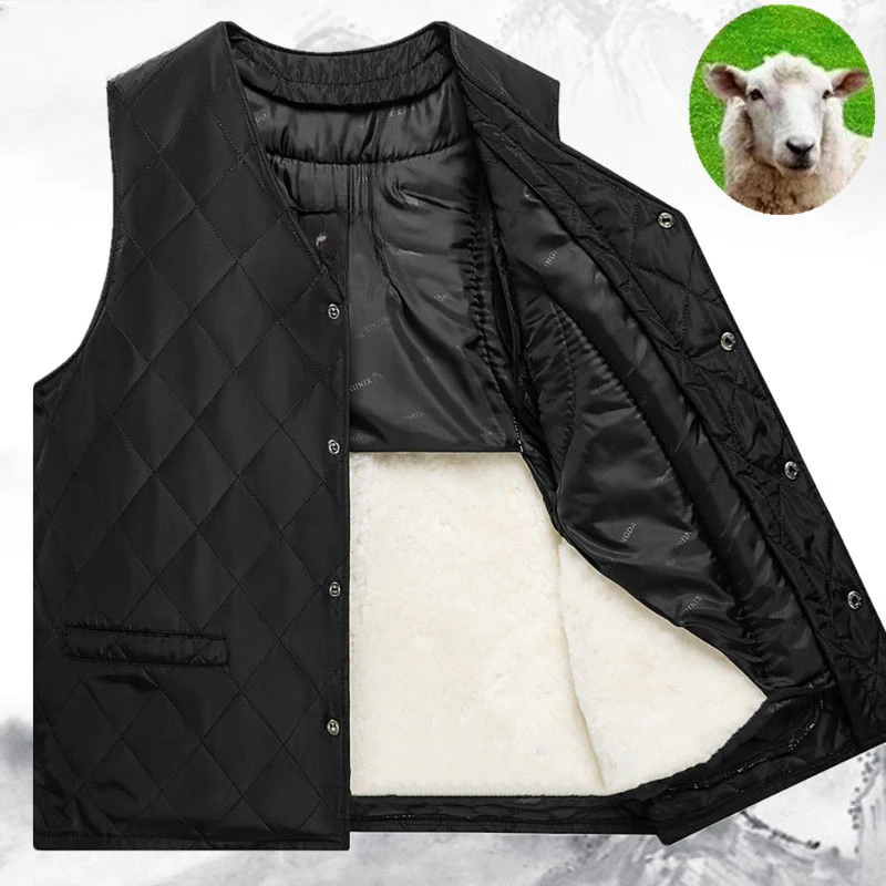 冬季马甲背心男士羊皮毛一体可拆卸马甲多兜老人防寒保暖羊毛mmk