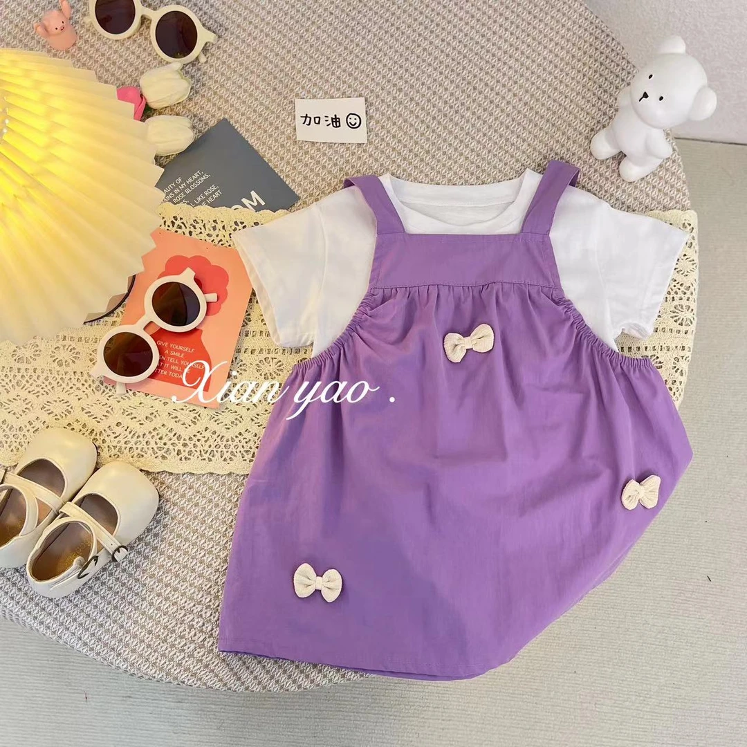 女童套装蝴蝶结2024年新款背带裤女夏季薄款儿童两件套SJ-W-B259