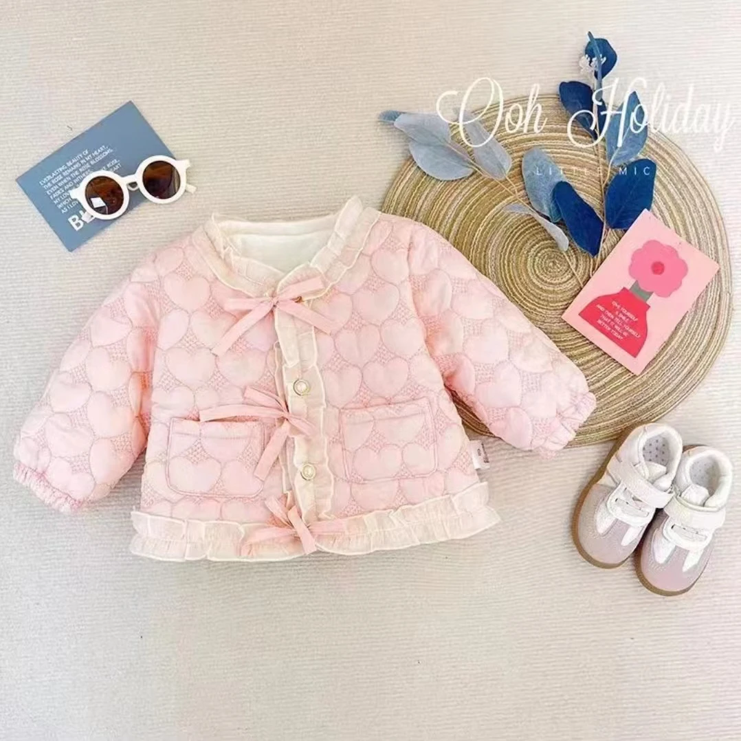 女宝加厚夹棉外套冬款花边领蕾丝韩版洋气公主粉色棉服SJ-J-D015