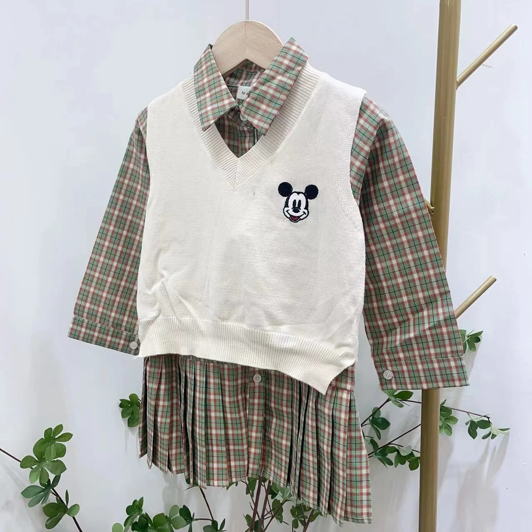 【淼淼妈】儿童秋款学院风针织两件套裙2308