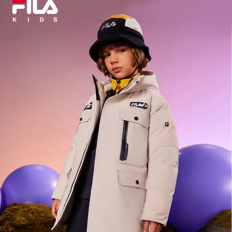 FILAKIDS斐乐儿童防菌防螨舒适保暖中长连帽羽绒服K12B343918F