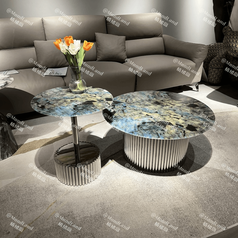 【银星茶几】轻奢大理石茶几客厅别墅高端奢石圆几简约喝茶桌