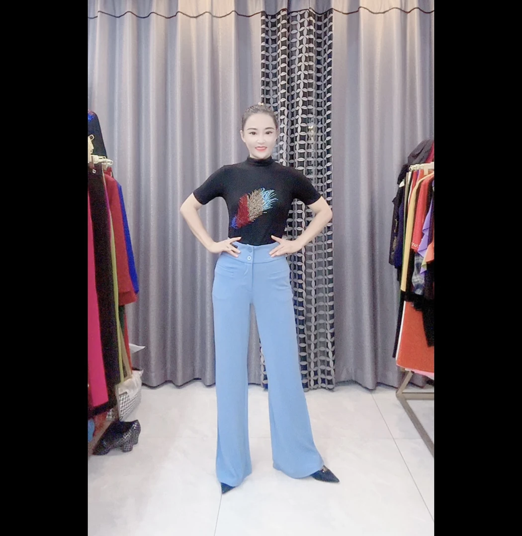 6015-1吉特巴广场舞水兵舞四口袋裤兜盖裤弹力四季款长裤