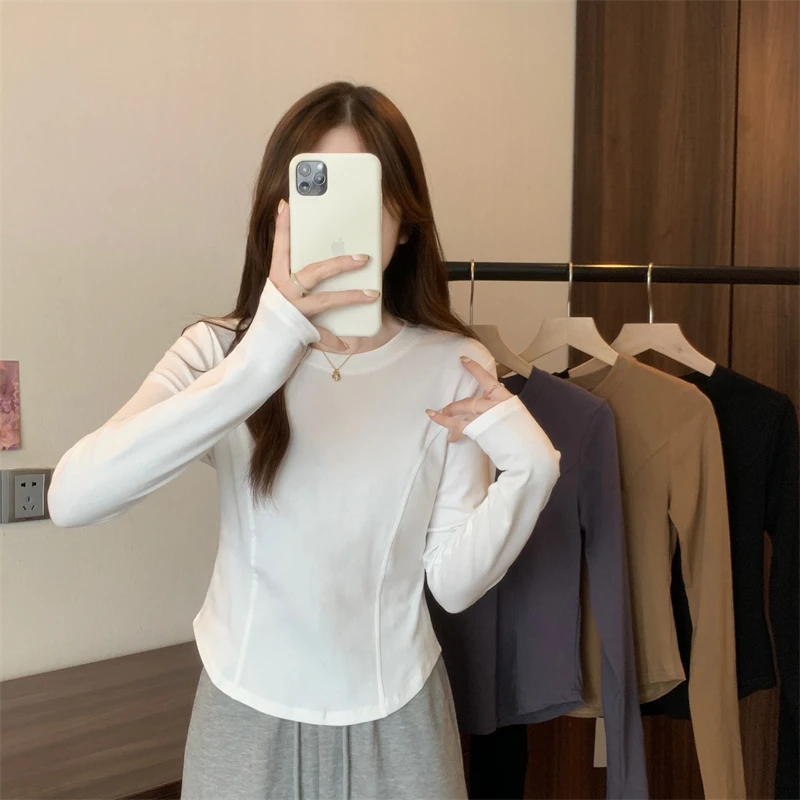秋冬辣妹大码胖mm长袖T恤女正肩显瘦设计感小众内搭打底衫上衣潮