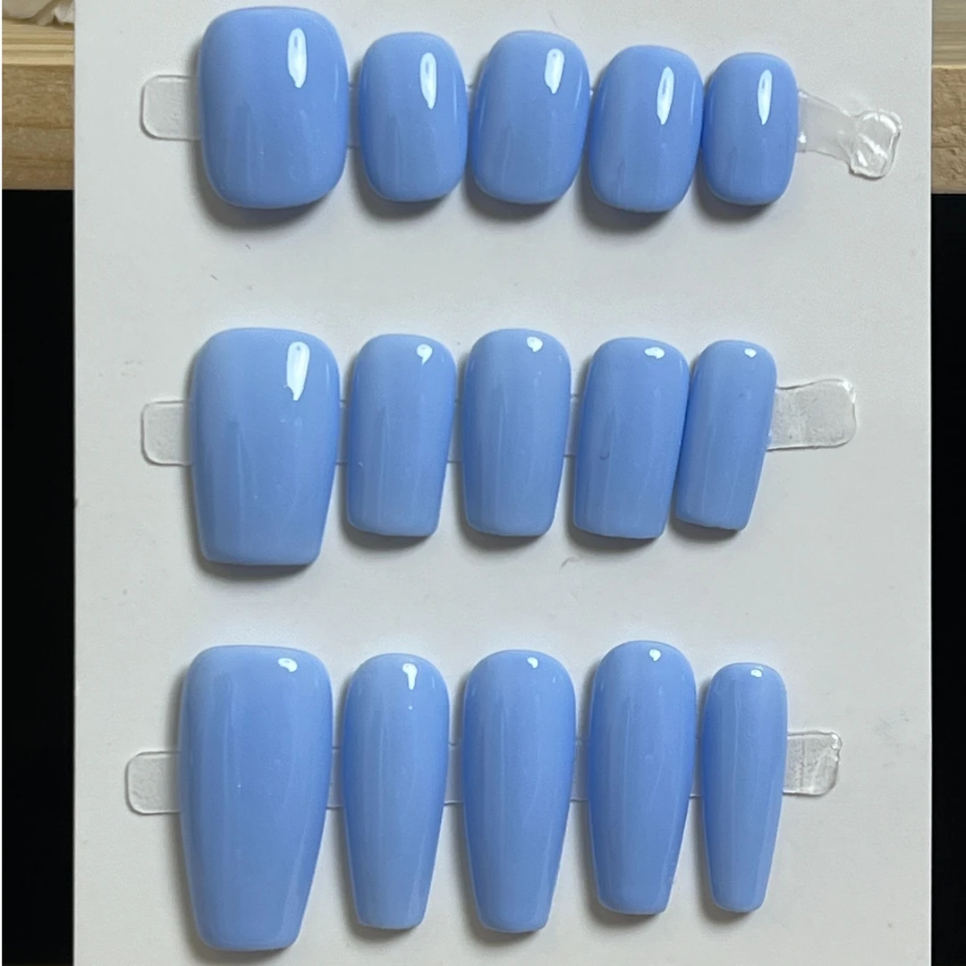 baby蓝手工纯色穿戴甲