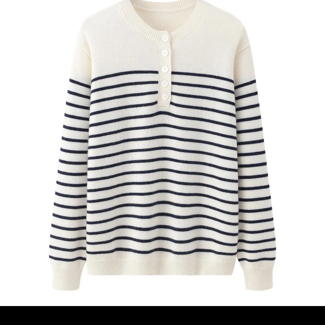 羊绒衫长袖时尚休闲上衣宽松条纹圆领针织秋冬百搭春秋秋季女士