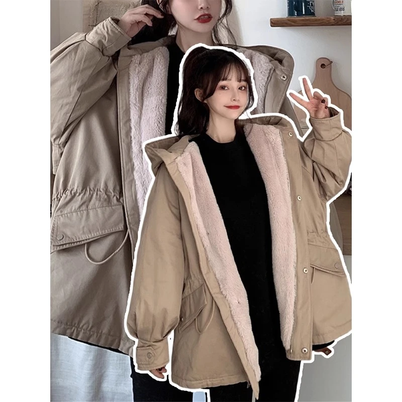 300斤大码女装学院风连帽棉服秋冬新款爆款黑色加绒保暖棉衣外套