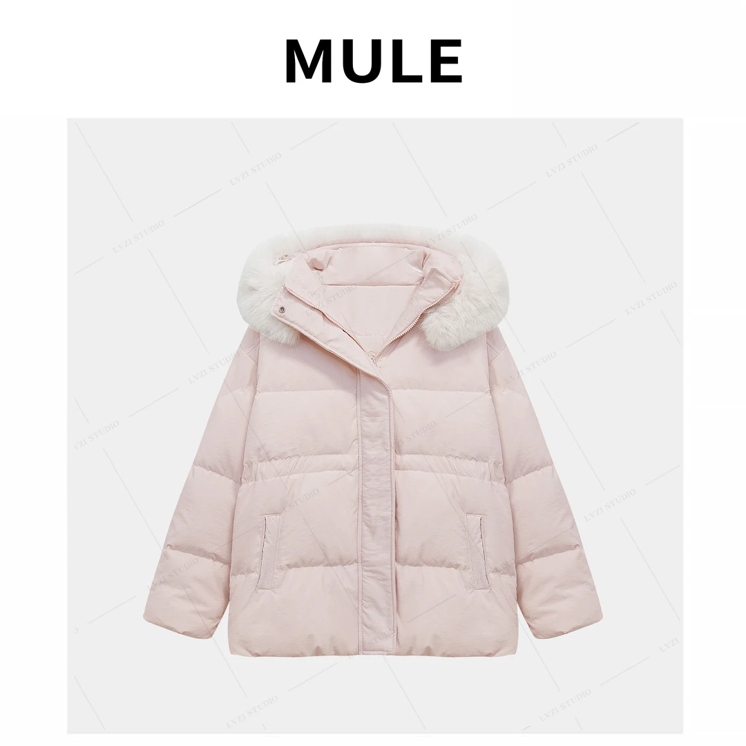 新国标90白鸭绒大朵绒2024冬新款真狐狸大毛领收腰小棉被羽绒服女