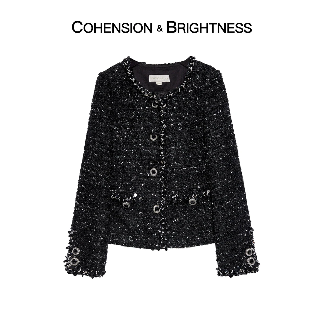 凝慧真的好【黑色默片】新款圆领时尚洋气轻奢小香风外套YP216