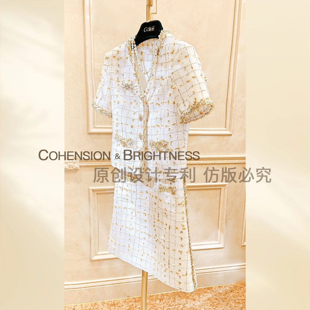 凝慧真的好【微光萤火】夏季小香风金线撞色优雅气质上衣TP135