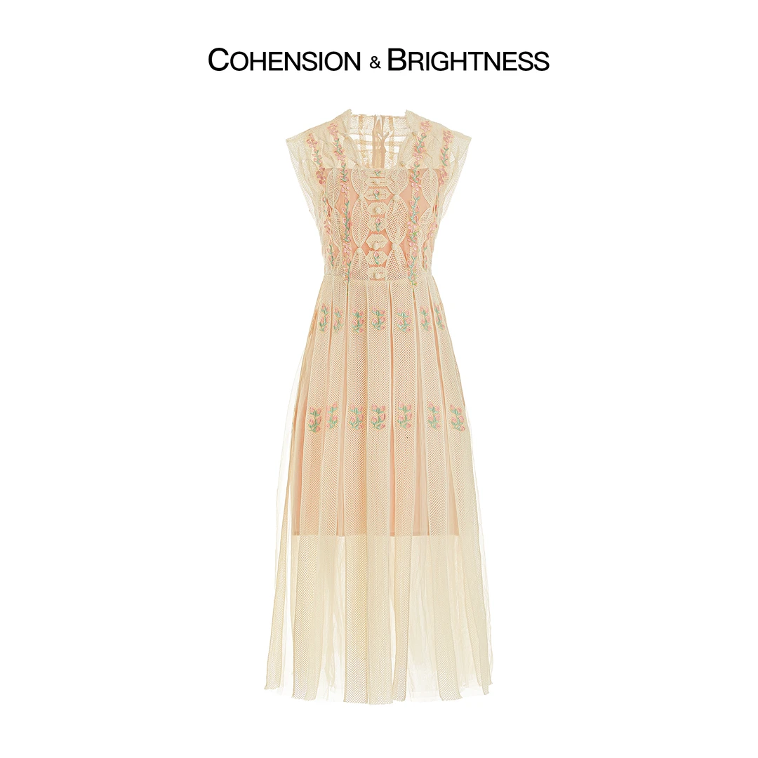 凝慧真的好【丛林花卉】春季收腰无袖甜美刺绣花朵连衣裙LP002