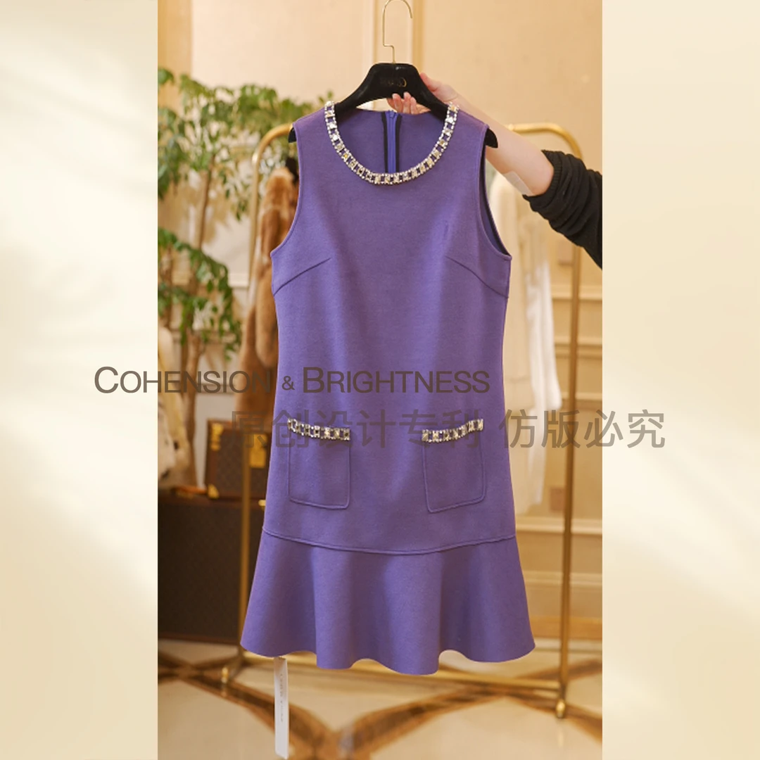 凝慧真的好【珠光晚宴】新款法式气质重工钉钻无袖连衣裙LQ081