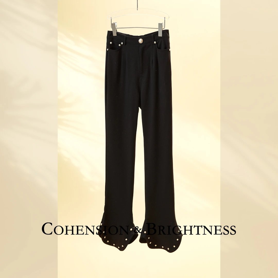 凝慧真的好【腰精玩家】显瘦黑色珍珠立体花朵修身马蹄裤KL39B