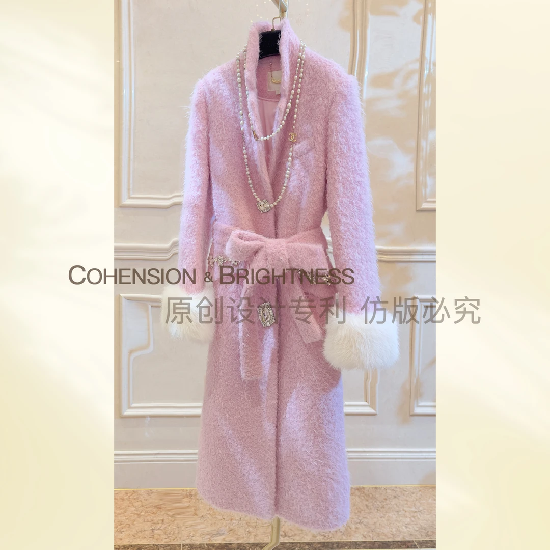 凝慧【冰岛极夜】反季毛呢大衣秋冬韩版加厚亮丝钉珠名媛外套DO029