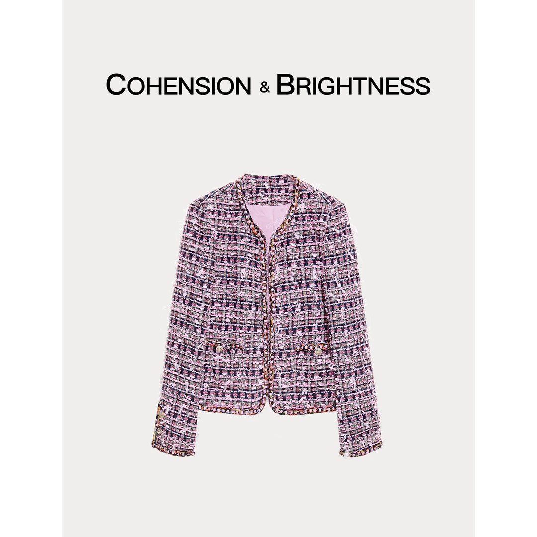 凝慧真的好【深夜霓虹】新款法式粗呢花彩色编织小香外套YQ002