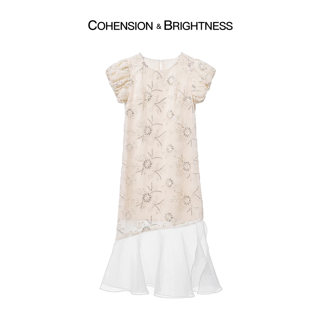 凝慧真的好【浅夏未央】夏季重工亮片刺绣拼接中式连衣裙LP220