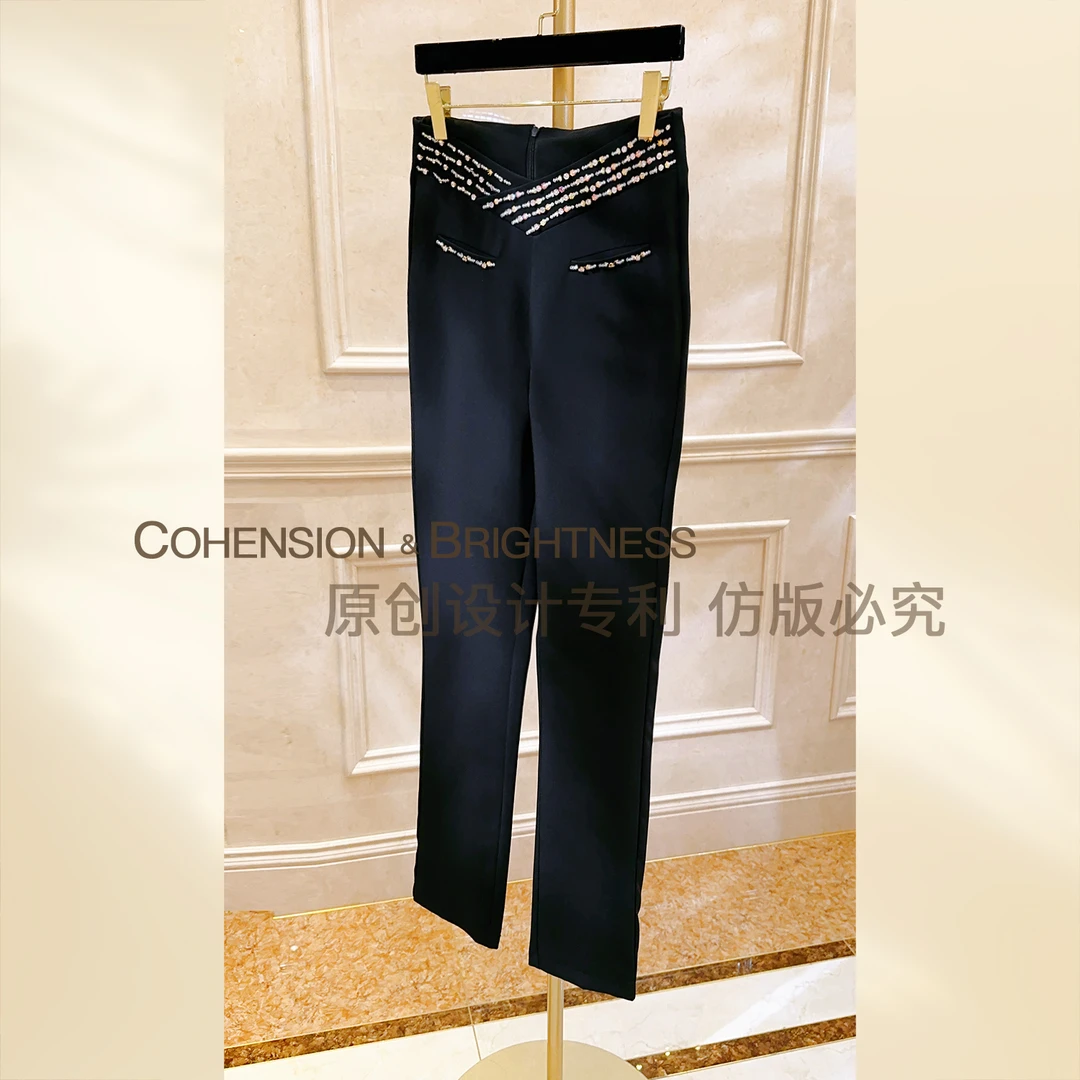 凝慧真的好【舒适比例】夏季重工钉珠修身显瘦百搭裤子KP050