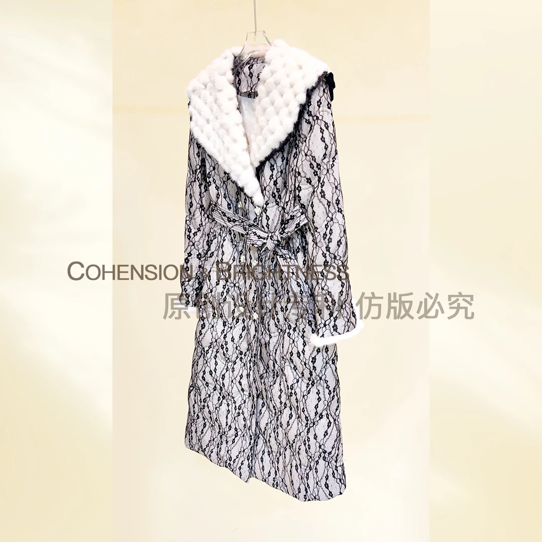 凝慧【花卉美学】羽绒服冬季时尚毛领蕾丝花朵保暖鹅绒VO051