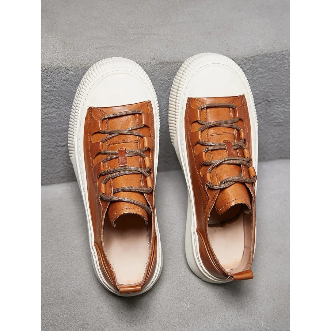 高端马皮鞋滑板鞋男2024春夏季真皮透气百搭潮男韩版运动休闲鞋男