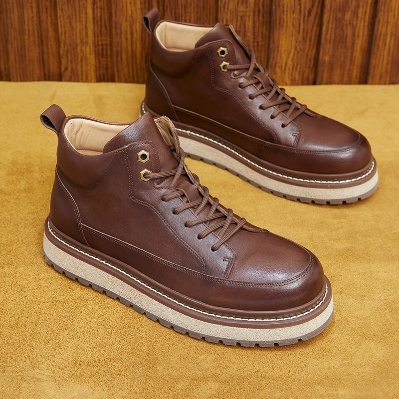 马皮2023秋冬季马丁靴男加绒真皮复古工装靴休闲美式棉鞋机车靴男