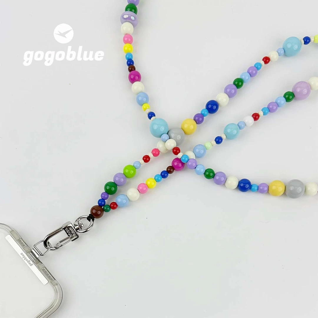 gogoblue原创 彩虹糖串珠手机链斜挎手提手机挂绳含不锈钢夹片