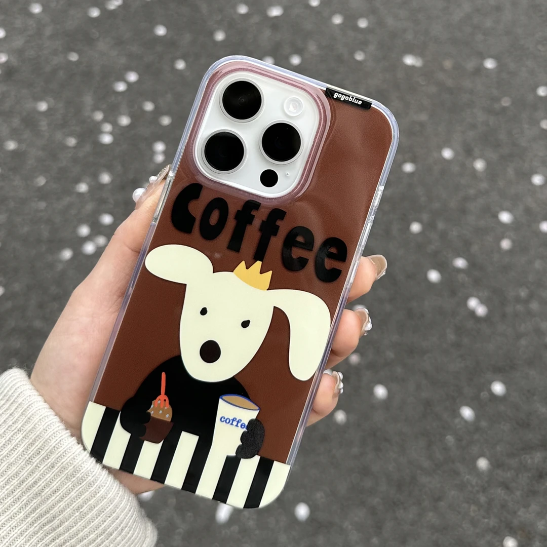 原创 咖啡小狗双层印刷手机壳适用苹果iPhone15pro/pro Max